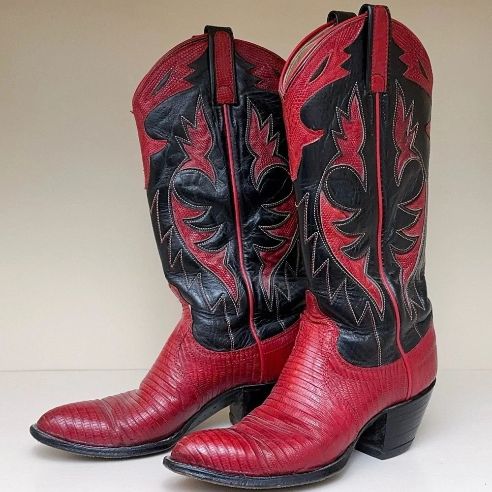 Dan Post Red & Black LIZARD Cowboy Boots. Sz 6 FLASH SALE! - Picture 2 of 9